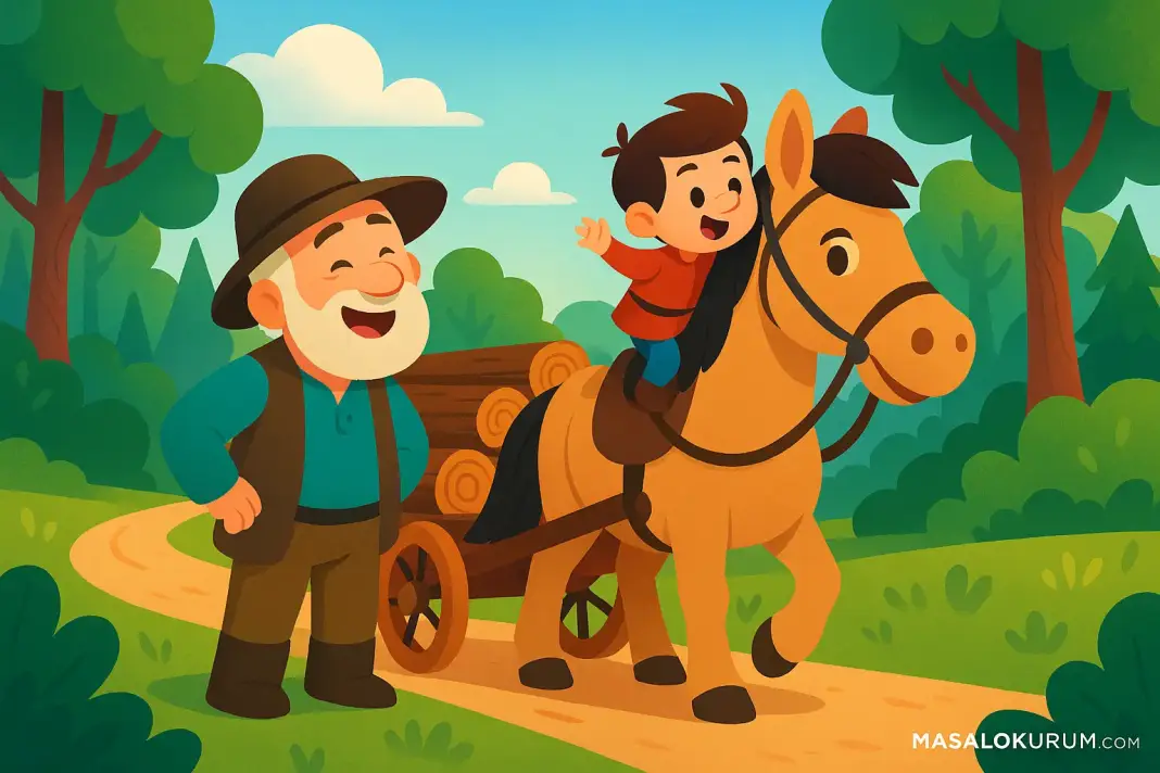 Parmak Çocuk Masalı Oku Parmak Çocuk, bir atın üzerinde.