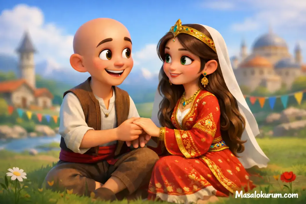 Masal Oku - Keloğlan’ın Sihirli Macunu Keloğlan ile padişahın kızı masalsı bir sahnede el ele.