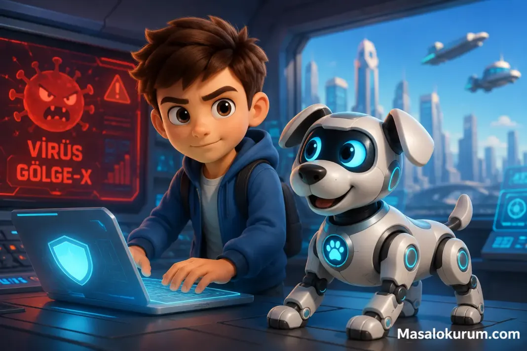 Robot Köpeğin Görevi Robot köpek ve çocuk teknoloji laboratuvarında.